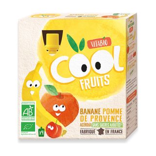 Babybio Vitabio-Cool Fruits Compota De Manzana Y Plátano 4 x 90 g