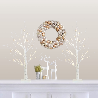 Decoraciones de Navidad paquete de 2 árboles de abedul