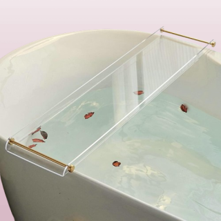 Bandeja de bañera de acrílico con mango dorado