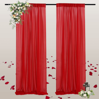 Cortinas rojas transparentes de gasa 2 paneles