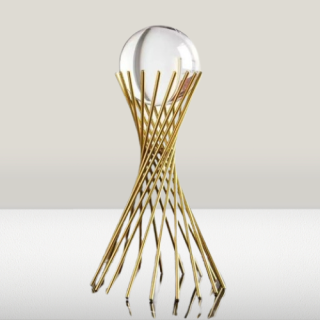 Bola de cristal de arte abstracto moderno 3D con soporte de hierro dorado