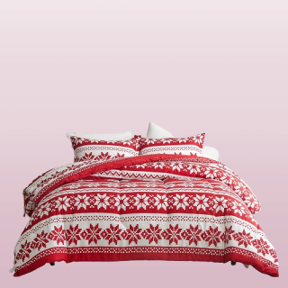 Juego de edredon rojo de Navidad tamano Queen con copos