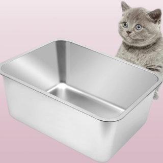 Caja de arena grande de acero inoxidable para gatos con lado