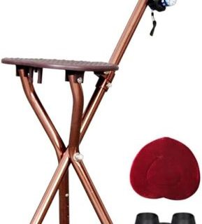 Bastón de caminar resistente con asiento plegable marrón