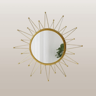Espejo de pared de metal con forma de explosion de sol