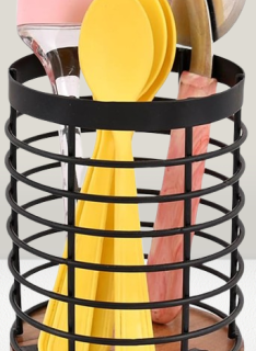 Soporte redondo para utensilios de cocina de hierro negro