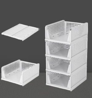 Paquete de 4 contenedores de almacenamiento apilables color blanco