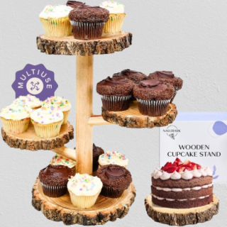 Soporte de madera para pasteles con decoracion escalonada