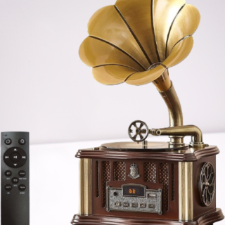 Tocadiscos de fonógrafo vintage con Bluetooth 4.2 todo en uno 2 altavoces estéreo integrados