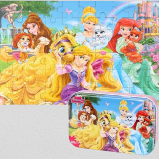 Rompecabezas para niños de 4 a 8 años en una caja de metal