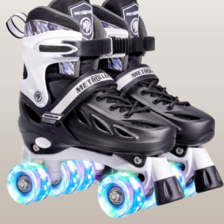 Patines de ruedas para niñas y niños adolescentes 4 tamaños ajustables para niños color negro