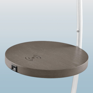 Lampara de pie LED de arco plateado con mesa de bandeja