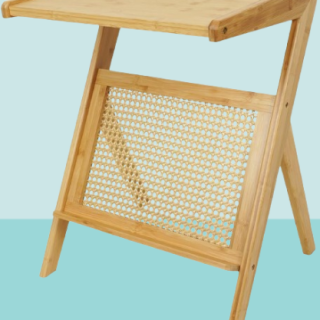 Mesita de noche bohemia con parte superior de madera maciza