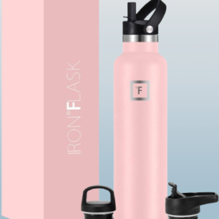 Botella de agua deportiva de 24 onzas líquidas 3 tapas color rosado