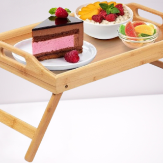 Bandeja de cama con patas plegables con asas color beige