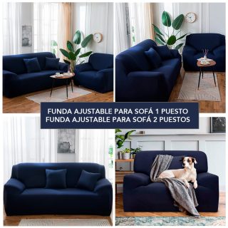 Combo Funda Ajustable Azul para Sofá de 1 Puesto + Funda para Sofá de 2 Puestos