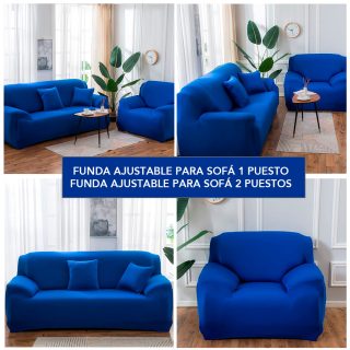 Combo Funda Ajustable Azul Rey para Sofá de 1 Puesto + Funda para Sofá de 2 Puestos