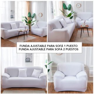 Combo Funda Ajustable Blanco para Sofá de 1 Puesto + Funda para Sofá de 2 Puestos