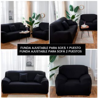Combo Funda Ajustable Negro para Sofá de 1 Puesto + Funda para Sofá de 2 Puestos