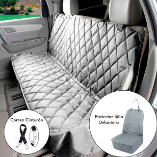 Combo Protector para Silla de Carro Trasera + Silla Delantera + Correa Cinturón de Seguridad color Gris