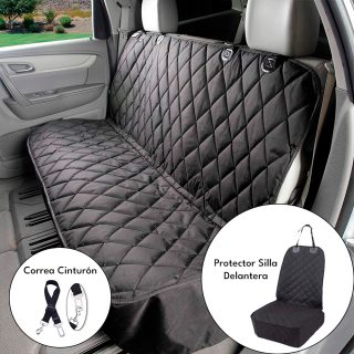 Combo Protector para Silla de Carro Trasera + Silla Delantera + Correa Cinturón de Seguridad color Negro