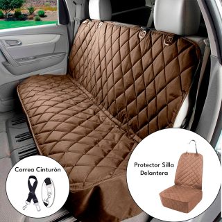 Combo Protector para Silla de Carro Trasera + Silla Delantera + Correa Cinturón de Seguridad color Café