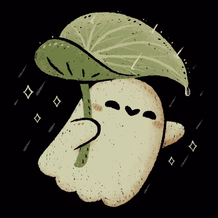 Cute Ghost with Leaf Umbrella