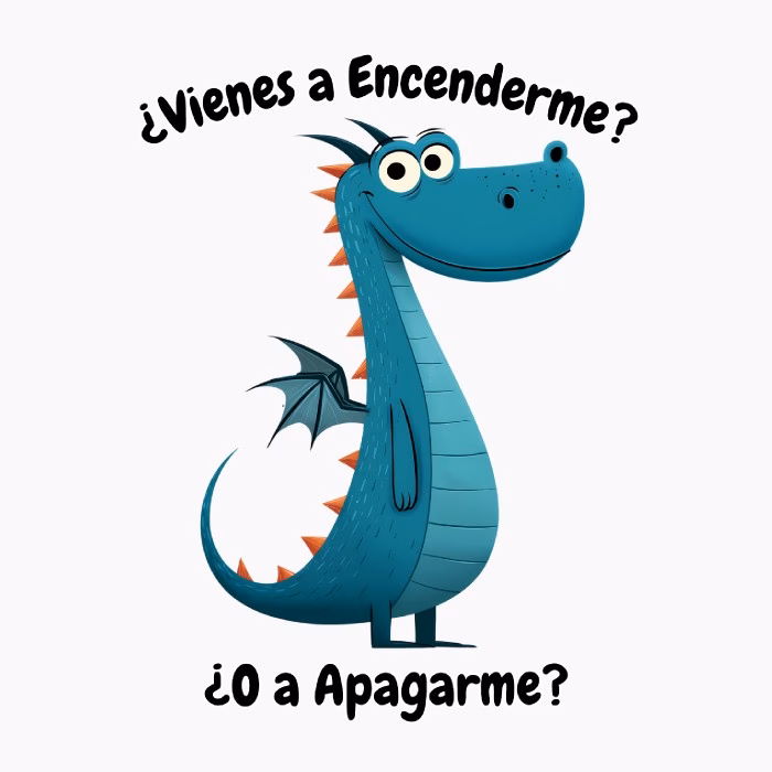 Dragón azul divertido con frase y humor