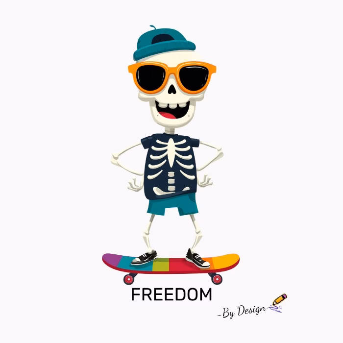 Camiseta Esqueleto Skate FREEDOM – By Design Diseño Juvenil y Divertido