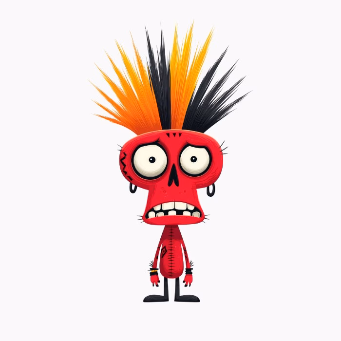 Personaje Punk Rojo con Mohawk Diseño Unisex para Niños y Jóvenes