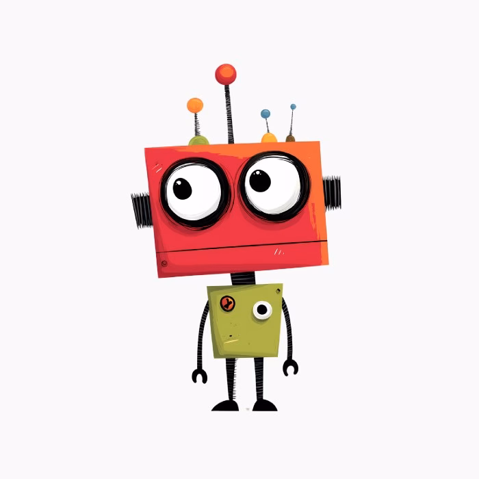 Robot Rojo y Verde Personaje Divertido para Niños y Jóvenes Diseño Original
