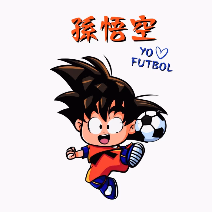 Héroe Saiyan Chibi jugando al fútbol diseño kawaii divertido