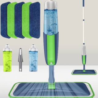 Trapeador húmedo con 5 almohadillas lavables VERDE