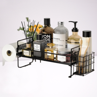 Almacenamiento sobre el inodoro con cesta de metal y soporte