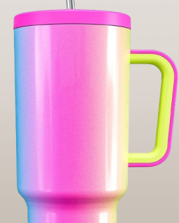 Vaso de 40 onzas con asa tapa a prueba de fugas color rosa