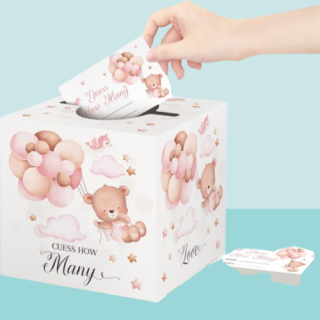 Juego de baby shower con caja y 50 tarjetas de adivinanzas