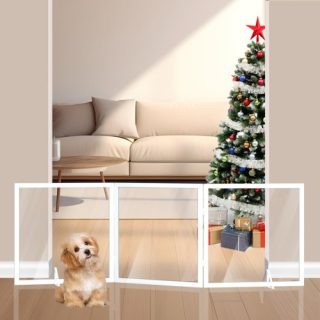 Puerta para perro de pie transparente plegable 3 paneles