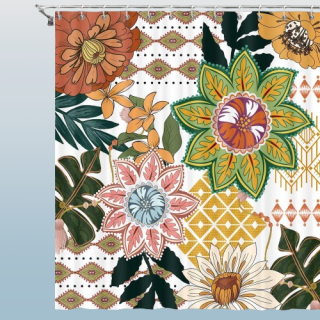 Cortina de ducha bohemia floral para baño