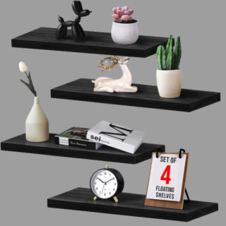 Estantes flotantes de pared negros de madera