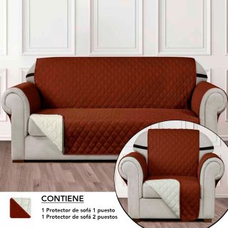Combo Protector para Sofá de 1 Puesto + Protector para Sofá de 2 Puestos color Cafe-Beige