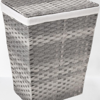 Cesto para ropa sucia con forro y tapa color gris lavado