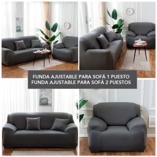 Combo Funda Ajustable Gris para Sofá de 1 Puesto + Funda para Sofá de 2 Puestos