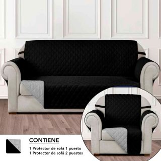 Combo Protector para Sofá de 1 Puesto + Protector para Sofá de 2 Puestos color Negro-Gris