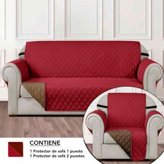 Combo Protector para Sofá de 1 Puesto + Protector para Sofá de 2 Puestos color Vinotinto-Cafe