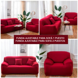 Combo Funda Ajustable Vinotinto para Sofá de 1 Puesto + Funda para Sofá de 2 Puestos